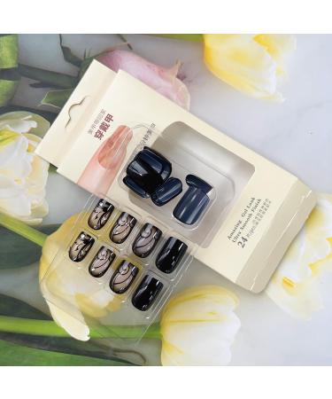 Buy Black Press On Nails - Short Square Acrylic Nails with Glossy Finish | 24 Pcs Full Cover Stick On Nails for Women & Girls - Buy Online on GoSupps.com