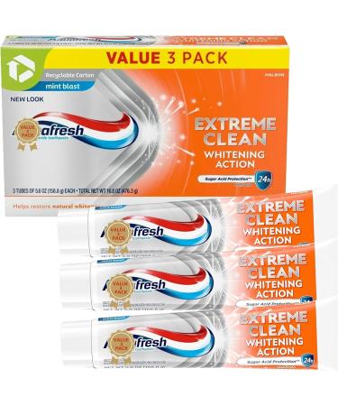 Extreme Aquafresh Clean Whitening Action Fluoride Toothpaste Mint Blast (Pack of 3) 5.6 oz