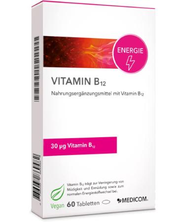 Medicom Vitamin B12 Tablets - High Dosage 30 g for Energy Immune Support & Vitality - Vegan - 60 Tablets - Buy Online on GoSupps.com