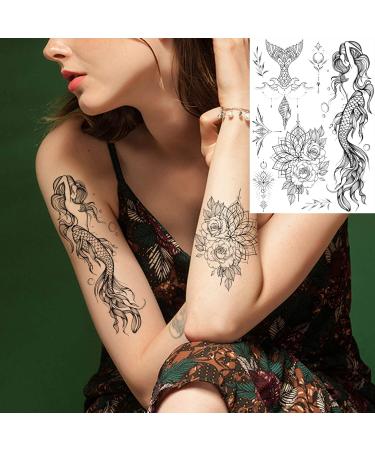 Glaryyears Mix Black Temporary Tattoos - Snake, Butterfly, Mermaid, Sun, Moon, Flowers Designs - Waterproof Body Art Stickers for Chest, Waist - 9 Sheets for Women, Men, Adults - Buy Online on GoSupps.com
