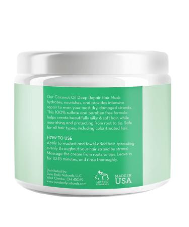 Pure Body Naturals Coconut Oil Deep Repair Hair Mask 8.8 fl oz - Restore Shine & Moisture - Buy Online on GoSupps.com