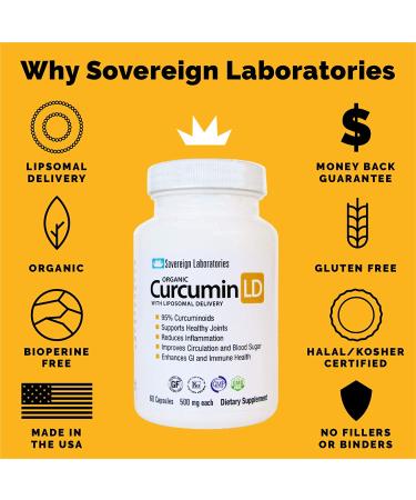 Liposomal Organic Curcumin Capsules 500mg - Gluten-Free, BioPerine-Free for Healthy Joints - Anti-Inflammatory, 2 Month Supply - Buy Online on GoSupps.com