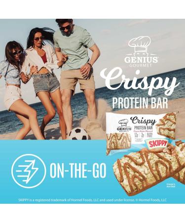 Genius Gourmet SKIPPY Peanut Butter Flavored Crispy Protein Bars 12g Protein per serving (24% DV) 3g Sugar Delicious Snack Bar Gluten Free 10 Count - Buy Online on GoSupps.com