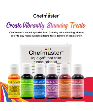 Chefmaster Neon Liqua-Gel Food Coloring - 6-Pack 20ml Bottles - Fade Resistant Formula - Vivid Colors - Easy-To-Blend - Made in USA - Buy Online on GoSupps.com