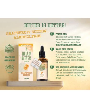 Hellobitter Grapefruit Alcohol-Free Bitter Drops - Vegan High-Dose Herbal Extract 50ml - Quality Tested Liquid Bitters for Digestive Health - Buy Online on GoSupps.com