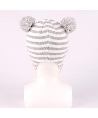 LANGZHEN Toddler Winter Hat Earflap Knit Cap, Fleece Lined Beanie for Baby Boys Girls 1-2 Years - Grey Stripe - Buy Online on GoSupps.com