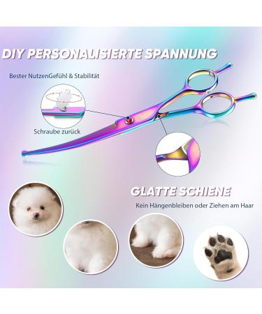 Professional Curved Dog Care Scissors - Safe Round Pointed Pet Fur Scissors for Dogs & Cats | Japanese 440C Stainless Steel | Rainbow Design - Buy Online on GoSupps.com