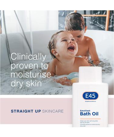 E45 Bath Oil 500 ml E45 Bath Oil Emollient to Moisturise & Hydrate Dry Skin Gently Cleanses for Soft Skin Soap Free & Perfume Free Emollient Bath & Shower Oil Body Wash - Dermatologically Tested - Buy Online on GoSupps.com