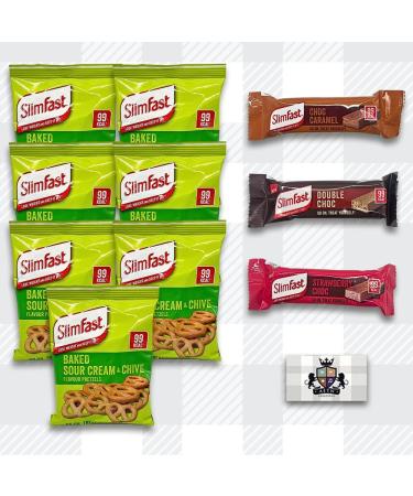AETN Creations Healthy Snacking Pack 7 Sour Cream and Chive Crisps with Slim Fast Snack Bars in Strawberry Double Choc Caramel plus AETN Fridge Magnet and Meal Planner - Buy Online on GoSupps.com