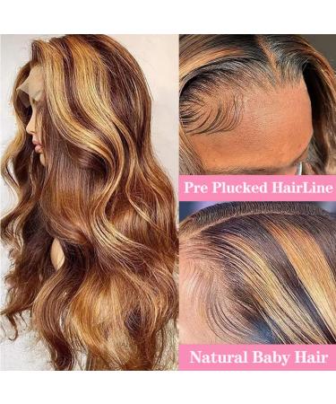 4/27 Brown Honey Blonde Ombre Lace Front Wig | Body Wave Human Hair | Pre Plucked | 13x4 HD Transparent Lace Frontal | 150% Density | 24 Inch - Buy Online on GoSupps.com