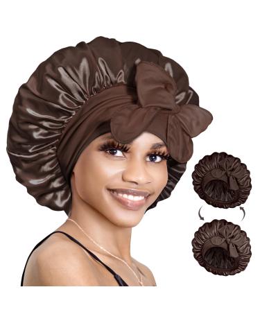 Bonnet queen satin silk sleeping cap adjustable ladies Mr. Bonnarhauben Night hair care protection curler for curly long hair smooth breathable chocolate-l chocolate - Buy Online on GoSupps.com