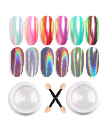 White pearl chrome nail powder glitter powder gzsyy holo nail powder 2pcs aurora ice shimmer chrome pigment powder mirror powder for nails color11