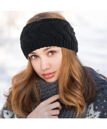 Winter Wool Cable Knit Headband for Women - Black Ear Warmer Hair Wrap - International Shipping Available - Buy Online on GoSupps.com