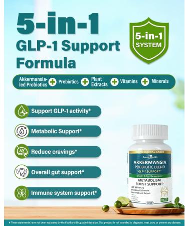 GLP-1 Supplement 100 Billion Akkermansia Probiotic & Prebiotic for Gut Health & Digestion Metabolism & Energy Support with Vitamin B2 & D Green Tea and Chromium - Non-GMO | 90 Capsules 90 Count (Pack of 1) Akk Glp - Buy Online on GoSupps.com