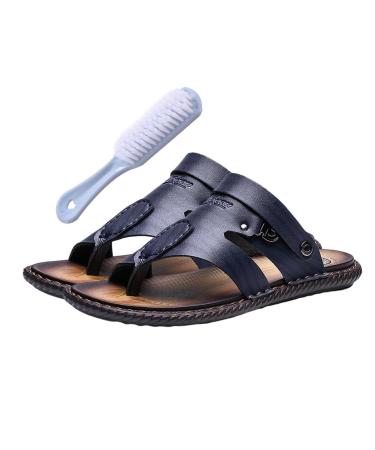 Wygwlg Mens Sandals Flip Flops Men Shoes Leather Toe Ring Style Beach Bunion Corrector Sandals Dad Gifts Soft Slip-On Big Toe Slippers for Pain Relief Hallux Valgus Bunion Symptoms 8 Blue