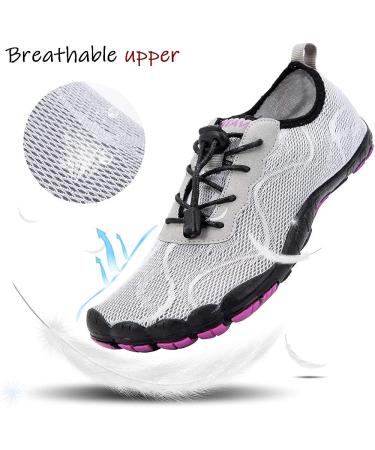 hiitave Women's Quick Dry Water Shoes for Swim, Dive, Surf - 7.5 - Light Gray/Purple - Buy Online on GoSupps.com