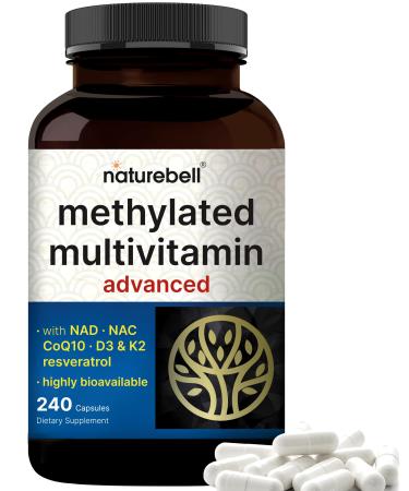 Methylated Multivitamin 240 Capsules | Highly Bioavailable 27 Advanced Nutrients Vitamins A C D3 K2 + B Complex with Methylfolate Methylcobalamin & NAD NAC CoQ10 Resveratrol & Magnesium