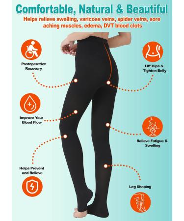 MGANG Waist High Compression Pantyhose | 20-30 mmHg Firm Support | Large Size | Black Opaque Open Toe Compression Stockings - Buy Online on GoSupps.com