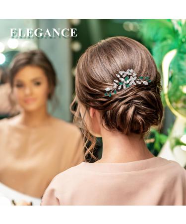 Wedding Hair Comb Sparkly Crystal Green Silver Bridal Hair Accessories for Women Prom Flower Leaf Hair Pieces Bling Pearl Diamante Clip Headpiece for Bride Bridesmaid Girls Wedding Guest - Buy Online on GoSupps.com