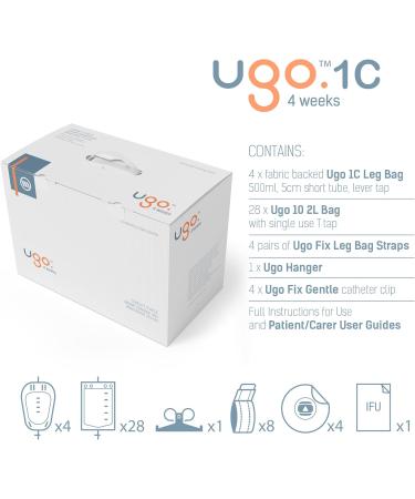 Ugo 4-Week Urology Supplies Set: 4 Leg Bags, 28 Night Bags, Straps, Clips - 1C 500ml Short Tube Lever Tap - Buy Online on GoSupps.com