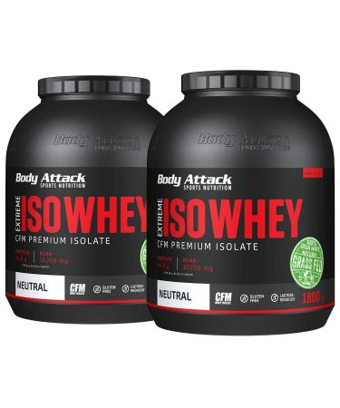 Body Attack Extreme ISO Whey Neutral 2 x 1.8 kg - CFM Whey Protein Isolate from 100% Irish pasture milk gluten -free rich in EAAS perfectly soluble low in fat without aspartame 90.6% isolate content neutral 1.8 kg (2 pack)