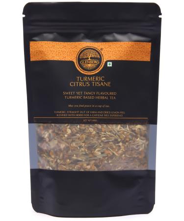 GLENBERG | TURMERIC CITRUS TISANE | Caffeine Free Herbal Tea Blend with Turmeric Lemon Peel and Licorise (Mulethi) (Provides immunity support) | 100% Natural (100 Grams) 1 Pack 100 Grams | 50 Cups