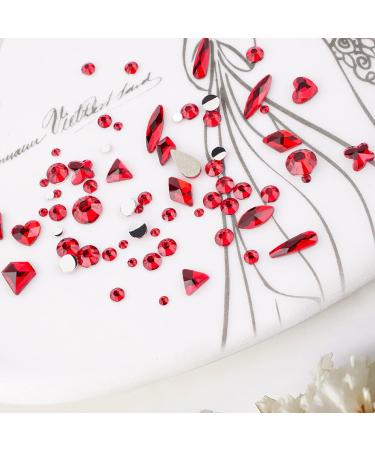 1820Pcs Red Rhinestones Nail Gems - 12 Styles 3D Glass Crystals | Multi Shape Flatback Face Gems with Rhinestones Picker and Tweezers - Buy Online on GoSupps.com