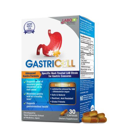 LABO Nutrition GASTRICELL - Eliminate H. Pylori Relieve Acid Reflux & Heartburn Regulate Gastric Acid Natural Treatment Target The Root Cause of Recurring Gastric Problems Probiotic 30 Capsules