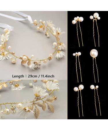 7-Piece Flower Girls Headpieces Set | Bridal Hair Accessories with Pearls, Rhinestones, and Leaf Design - Buy Online on GoSupps.com