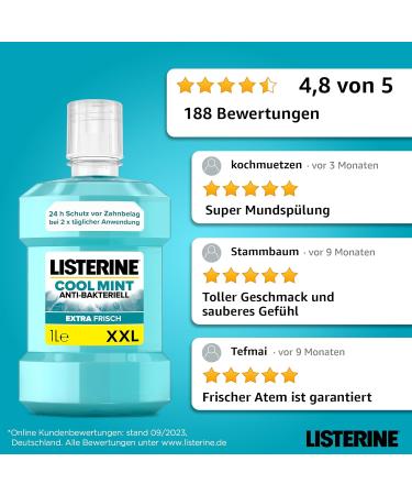 LISTERINE Cool Mint Mouthwash 1L - Antibacterial Essential Oils & Intense Mint Flavor - International Shipping Available - Buy Online on GoSupps.com