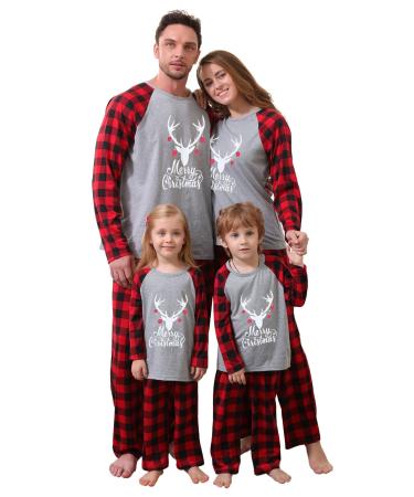 Amissz Christmas Matching Family Pyjamas Outfit Set Sleepwear Holiday Round Neck Long Sleeve T-Shirt Pajamas Set for Adults Womens Kids Toddle Baby Xmas Nightshirts Nightwear Grey for Daddy L