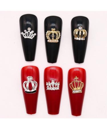 JERCLITY 30 Pieces 3D Gold & Silver Crown Nail Charms for Women - Nail Art Studs & Jewels for Acrylic Nails - Buy Online on GoSupps.com