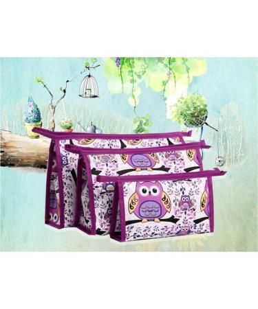 XICHEN 3 in 1 Zippered Cosmetic Bag - Owl Purple | Durable Vacation Bathroom Storage (3 Sizes) - Buy Online on GoSupps.com