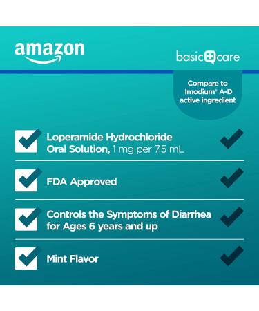 Amazon Basic Care Anti-Diarrheal Medicine 1mg per 7.5 mL Mint Flavor 8 Fl Oz - Pack of 1 - Buy Online on GoSupps.com