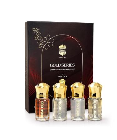 Ajmall Gold Series Concentrated Perfume | Set Pack of 4 | Dubai Oud Blu Moon White Oud Rose Gold
