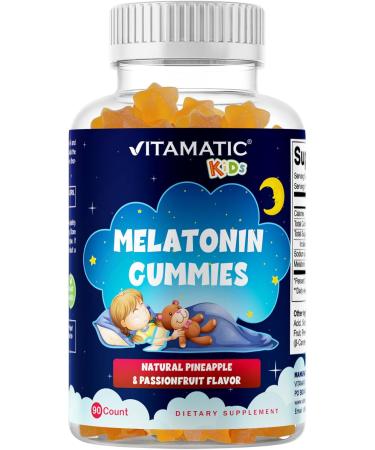 Vitamatic Sugar-Free Kids 1mg Melatonin Gummies - Pineapple & passionfruit Flavored - 90 Gummies