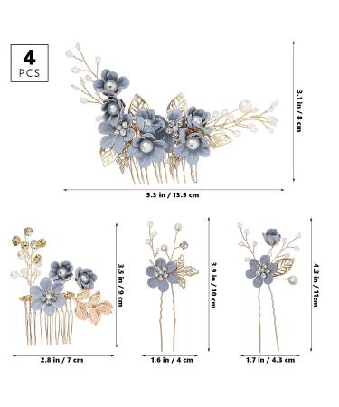 NUOBESTY 4pcs Blue Wedding Bridal Hair Comb Set - Handmade Rhinestone Headpieces & Accessories - Buy Online on GoSupps.com