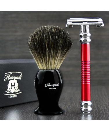 Men's Shaving Butterfly Safety Razor in Red & Black Badger Hair Brush - Premium Stainless Steel Head International Shipping Available - Buy Online on GoSupps.com