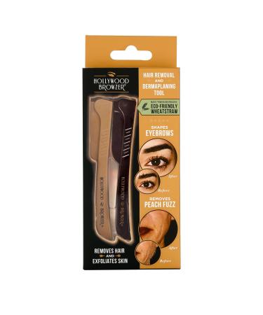 Hollywood Browzer Dermaplaning Tool for Face Eyebrow Shaping Removing Unwanted Hair Exfoliating Tool for Women Duo Pack (Gold and Black) Gold & Black - Buy Online on GoSupps.com