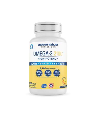 Oceanblue Omega-3 2100  120 ct  Triple Strength Burpless Fish Oil Supplement with High-Potency EPA, DHA, DPA  Wild-Caught  Orange Flavor (60 Servings)  New Packaging 120 Count (Pack of 1) Omega 2100
