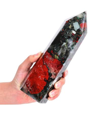 AMOYSTONE African Bloodstone Obelisk Large Healing Crystal Wand Tower 6 Faceted Column Reiki Chakra Meditation Therapy Red 2.2-2.6 LBS African Bloodstone 2.2-2.6 Pound
