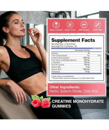 Hoozzch Creatine Gummies for Women & Men Low Sugar Creatine Supplements Help Build Muscle Creatine Monohydrate Gummies Raspberry Flavor Supports Muscle Growth and Enhances Strength 120 Count - Buy Online on GoSupps.com