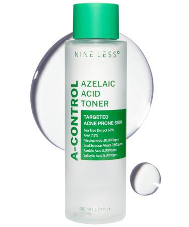 Nineless A-Control Azelaic Acid Toner with AHA & BHA - Pore Refining & Soothing Facial Toner for Acne-Prone Skin - Redness Relief & Dark Spot Corrector Korean Skincare 5.07 fl.oz