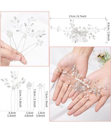 MELLIEX 4 Pieces Wedding Hair Accessories - Crystal Pearls Bridal Jewelry Hair Comb & U-shaped Hairpins for Women & Girls - Silver - Buy Online on GoSupps.com