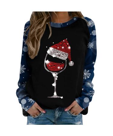 Women's Christmas Sweatshirts Cute Snowman Penguin Print O-Neck Raglan Top Shirt Pullover Comfy Warm Xmas Jumper Winter Long Sleeve Tops Loose Tunic Top Sweaters Z12-blue M