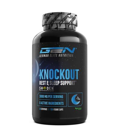 VitaminVersand24 DE Knockout Sleep & Recovery Support 120 capsules with Shoden Ashwagandha extract magnesium Ltryptophan natural Ltheanine from green tea valerian Vegan