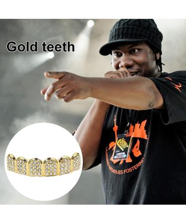 Buy Gilded Hip Hop Grillz Teeth - Shiny Rhinestone Tooth Caps for Cosplay & Parties | Premium Golden Grillz Set - Buy Online on GoSupps.com