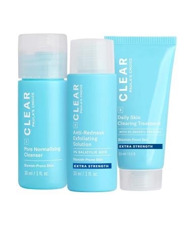 Paula's Choice CLEAR Extra Strength Acne Travel Kit, 2% Salicylic Acid & 5% Benzoyl Peroxide for Severe Acne, Redness Relief, Two Week Trial Size Trial Size - Extra Strength