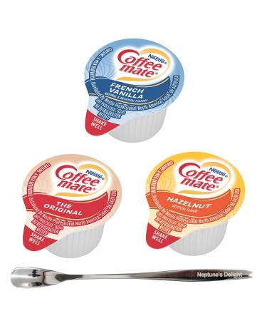 Coffee Mate Liquid Creamers 72 Count - 3 Flavor Variety Pack, French Vanilla, Original, Hazelnut, with Neptune's Delight Stainless Steel Stirrer French Vanilla, Original and Hazelnut