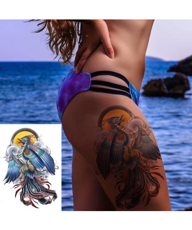 Oottati Waterproof Fake Temporary Tattoos Stickers - 2 Sheets Blue Phoenix Feather Design for Men and Women - Buy Online on GoSupps.com